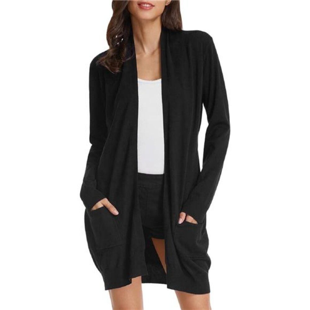 Essential Solid Open Front Long Knited Cardigan Sweater for Women